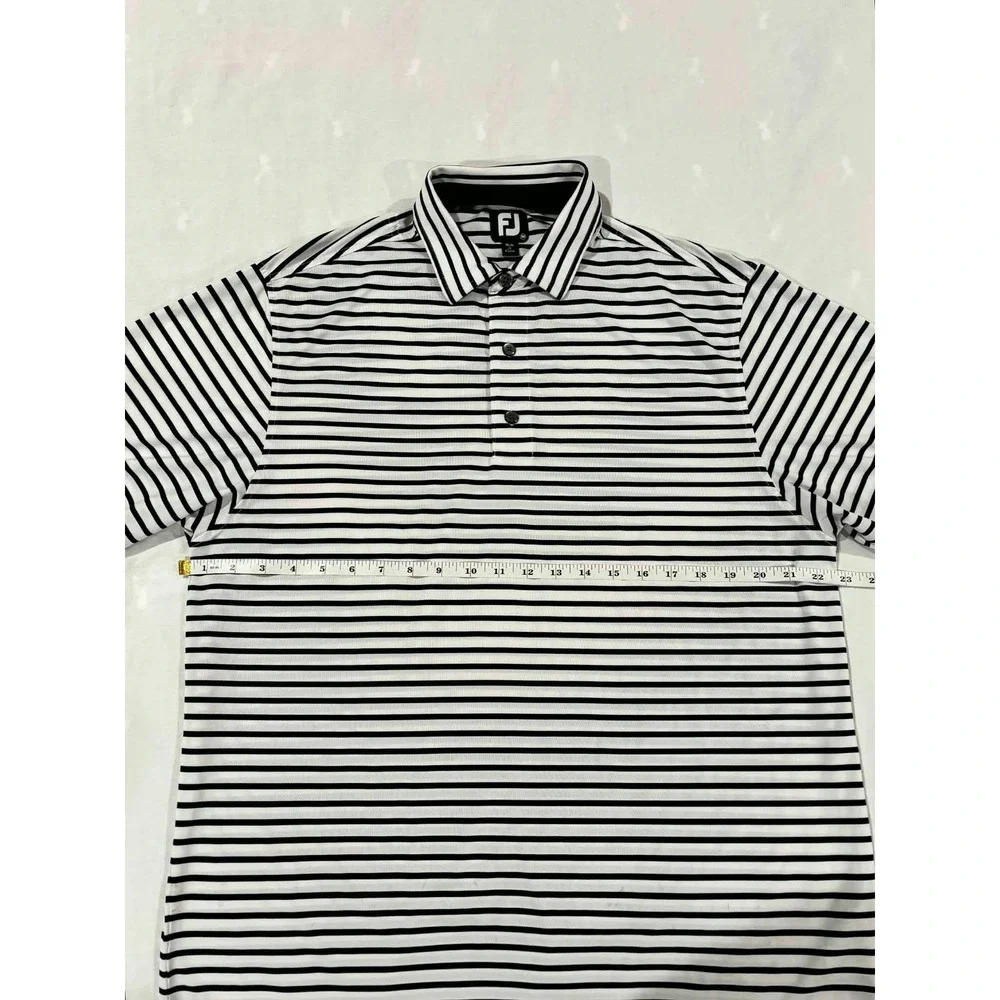 FootJoy Mens Performance Golf Polo Shirt Navy White Striped‎ Short Sleeve M